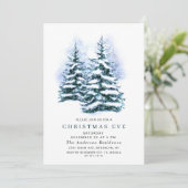 Wasserfarbener Pine Tree Chic Weihnachtsabend Einladung (Stehend Vorderseite)
