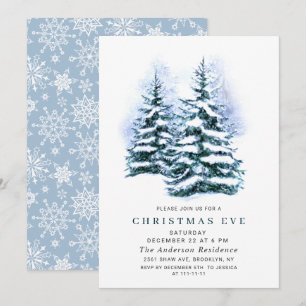 Wasserfarbener Pine Tree Chic Weihnachtsabend Einladung