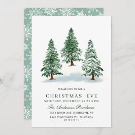 Wasserfarbener Pine Tree Chic Weihnachtsabend Einladung