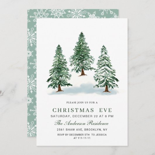 Wasserfarbener Pine Tree Chic Weihnachtsabend Einladung (Vorne/Hinten)