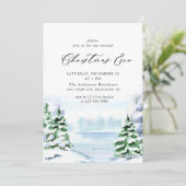 Wasserfarbener Pine Tree Chic Weihnachtsabend Einladung (Stehend Vorderseite)