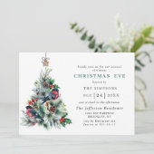 Wasserfarbener Pine Tree Holiday CHRISTMAS EVE Einladung (Stehend Vorderseite)