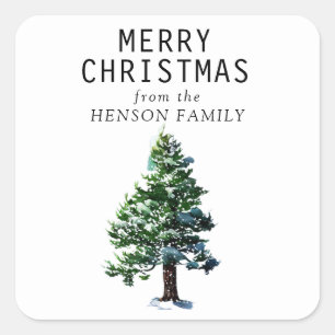 Wasserfarbener Pine Tree Künstlerische Familie Wei Quadratischer Aufkleber
