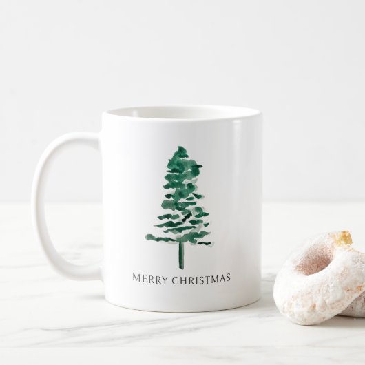 Wasserfarbener Pine Tree Moderne Weihnachten Kaffeetasse (Mit Donut)