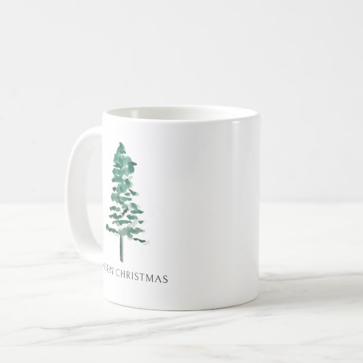 Wasserfarbener Pine Tree Moderne Weihnachten Kaffeetasse (Vorderseite Links)