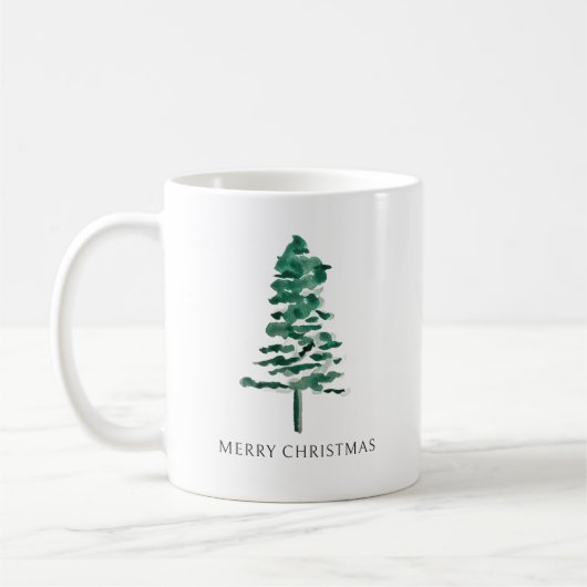 Wasserfarbener Pine Tree Moderne Weihnachten Kaffeetasse (Links)