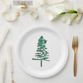 Wasserfarbener Pine Tree Moderne Weihnachten Pappteller
