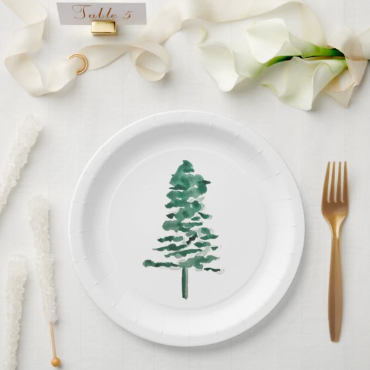 Wasserfarbener Pine Tree Moderne Weihnachten Pappteller (Hochzeit)