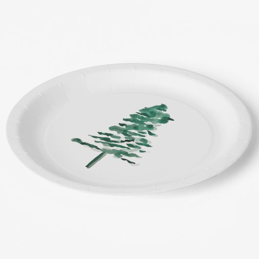 Wasserfarbener Pine Tree Moderne Weihnachten Pappteller (Schrägansicht)