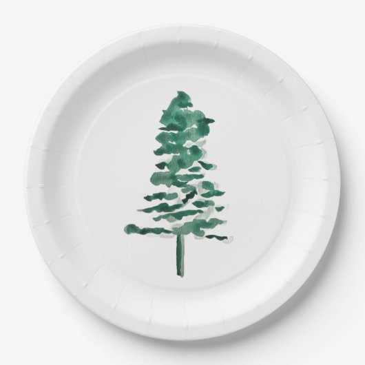 Wasserfarbener Pine Tree Moderne Weihnachten Pappteller (Vorderseite)