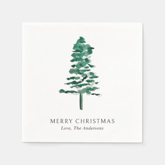 Wasserfarbener Pine Tree Moderne Weihnachten Serviette (Vorderseite)