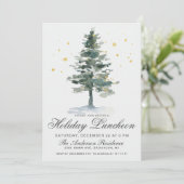 Wasserfarbener Pine Tree Weihnachten Einladung (Stehend Vorderseite)