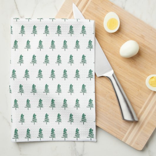 Wasserfarbener Pine Tree Weihnachten Geschirrtuch (Viertel Falte)