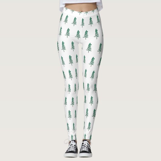 Wasserfarbener Pine Tree Weihnachten Leggings (Vorderseite)