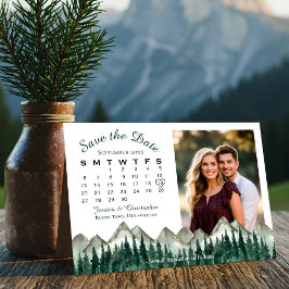 Wasserfarbener Pinienkalender & Foto Hochzeit Save The Date