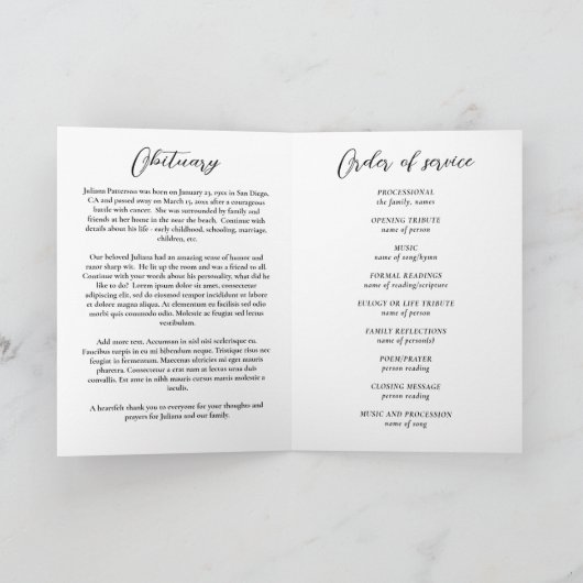 Wasserfarbener Pinienwald Beerdigung Programm (Innenseite)