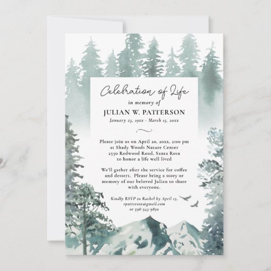 Wasserfarbener Pinienwald - Foto des Lebens Einladung (Vorderseite)