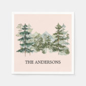 Wasserfarbener Pinienwald & Gebirge Rustikal Serviette (Vorderseite)