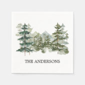 Wasserfarbener Pinienwald & Gebirge Rustikal Serviette (Vorderseite)