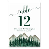 Wasserfarbener Pinienwald & Gebirge Rustikale Hoch Tischnummer (Rückseite)