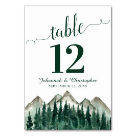 Wasserfarbener Pinienwald & Gebirge Rustikale Hoch Tischnummer