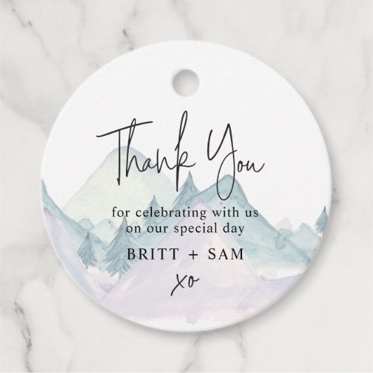 Wasserfarbener Pinienwald Hochzeit im Freien Geschenkanhänger (Vorderseite)