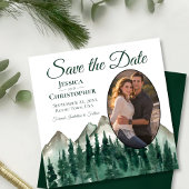 Wasserfarbener Pinienwald Oval Foto Hochzeit Save The Date