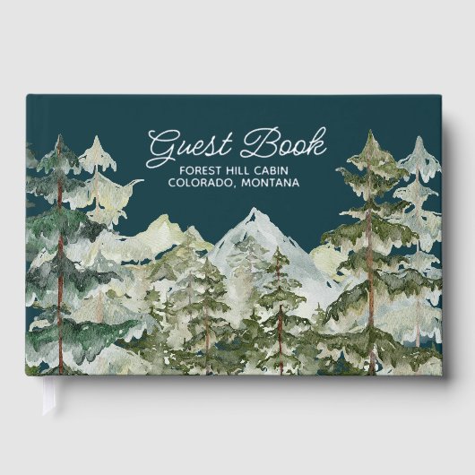 Wasserfarbener Pinienwald Rustikale Gästebuch (Vorderseite)