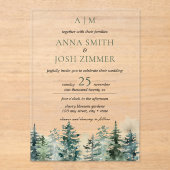 Wasserfarbener Pinienwald Rustikale Hochzeit Acryleinladungen (Vorderseite)