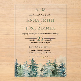 Wasserfarbener Pinienwald Rustikale Hochzeit Acryleinladungen