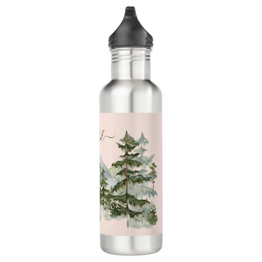 Wasserfarbener Pinienwald und Berg Außenbereich Edelstahlflasche (Rechts)