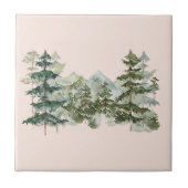 Wasserfarbener Pinienwald und Berg Rustikal Fliese (Vorderseite)