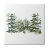 Wasserfarbener Pinienwald und Berg Rustikal Fliese (Vorderseite)