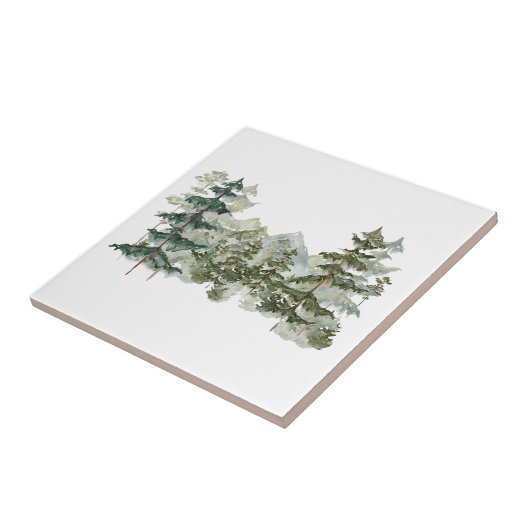 Wasserfarbener Pinienwald und Berg Rustikal Fliese (Seite)