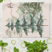 Wasserfarbener Pinienwald und Berg Rustikal Geschirrtuch (Gefaltet)