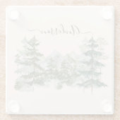 Wasserfarbener Pinienwald und Berg Rustikal Glasuntersetzer (Rückseite)