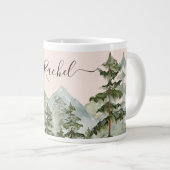 Wasserfarbener Pinienwald und Berg Rustikal Jumbo-Tasse (Vorderseite Rechts)