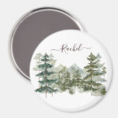 Wasserfarbener Pinienwald und Berg Rustikal Magnet (Vorderseite/Rückseite)