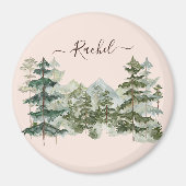 Wasserfarbener Pinienwald und Berg Rustikal Magnet (Vorne)