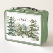Wasserfarbener Pinienwald und Berg Rustikal Metall Brotdose (Vorderseite)