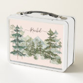 Wasserfarbener Pinienwald und Berg Rustikal Metall Brotdose (Rückseite)