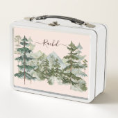 Wasserfarbener Pinienwald und Berg Rustikal Metall Brotdose (Vorderseite)