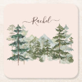 Wasserfarbener Pinienwald und Berg Rustikal Rechteckiger Pappuntersetzer (Vorderseite)