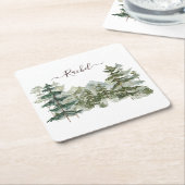 Wasserfarbener Pinienwald und Berg Rustikal Rechteckiger Pappuntersetzer (angewinkelt)