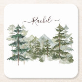 Wasserfarbener Pinienwald und Berg Rustikal Rechteckiger Pappuntersetzer (Vorderseite)