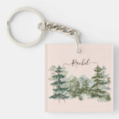 Wasserfarbener Pinienwald und Berg Rustikal Schlüsselanhänger (Vorderseite)