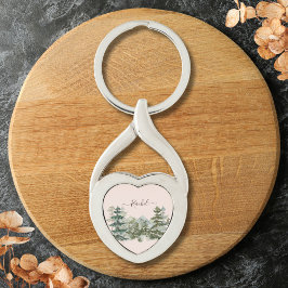 Wasserfarbener Pinienwald und Berg Rustikal Schlüsselanhänger