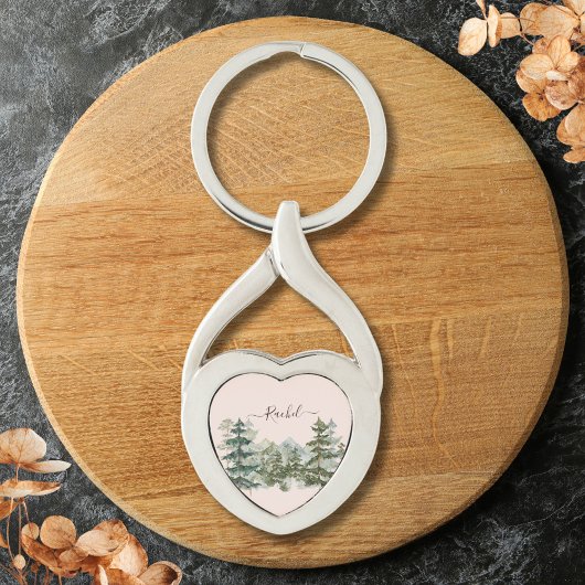 Wasserfarbener Pinienwald und Berg Rustikal Schlüsselanhänger