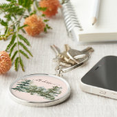 Wasserfarbener Pinienwald und Berg Rustikal Schlüsselanhänger (Seite)