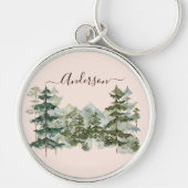 Wasserfarbener Pinienwald und Berg Rustikal Schlüsselanhänger (Vorne)
